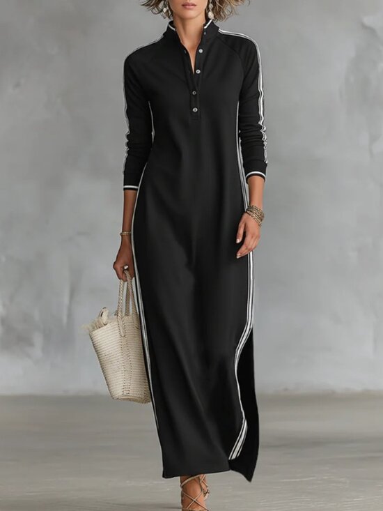 Modesees Dresses & Skirts - Modesees Minimalist White Trimmed Button Down Collar Sweatshirt Maxi Dress Sz Sm